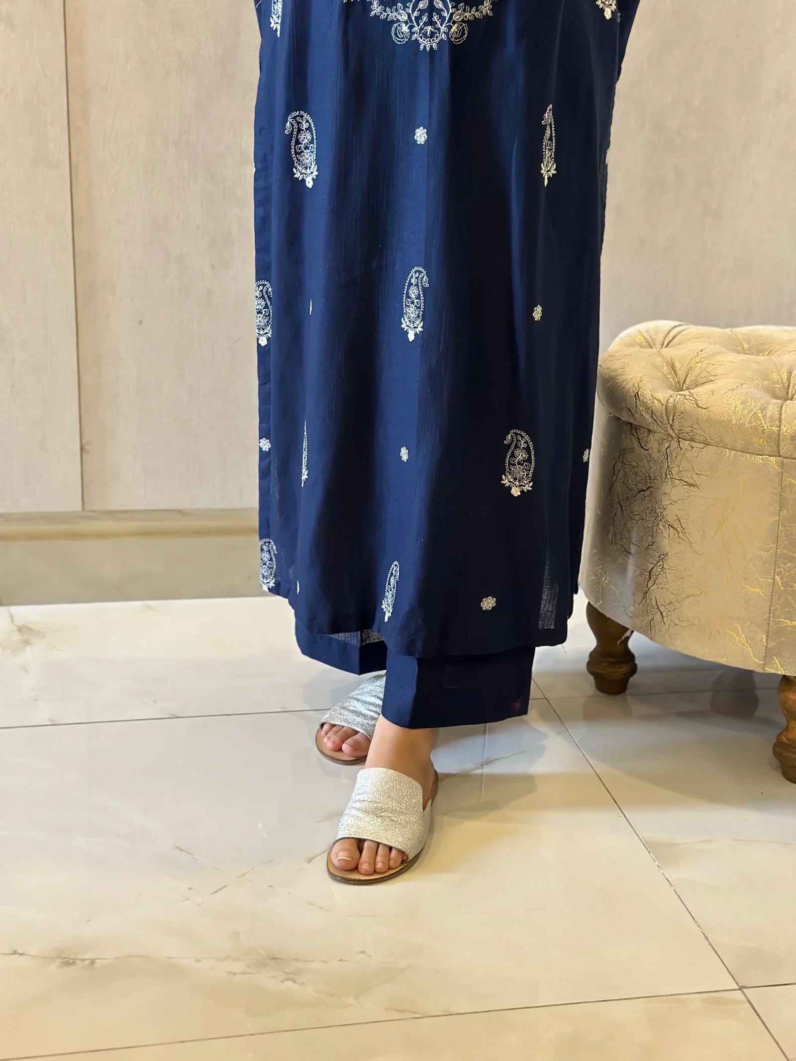 Grace W680- Embroidered 2pc Linen dress