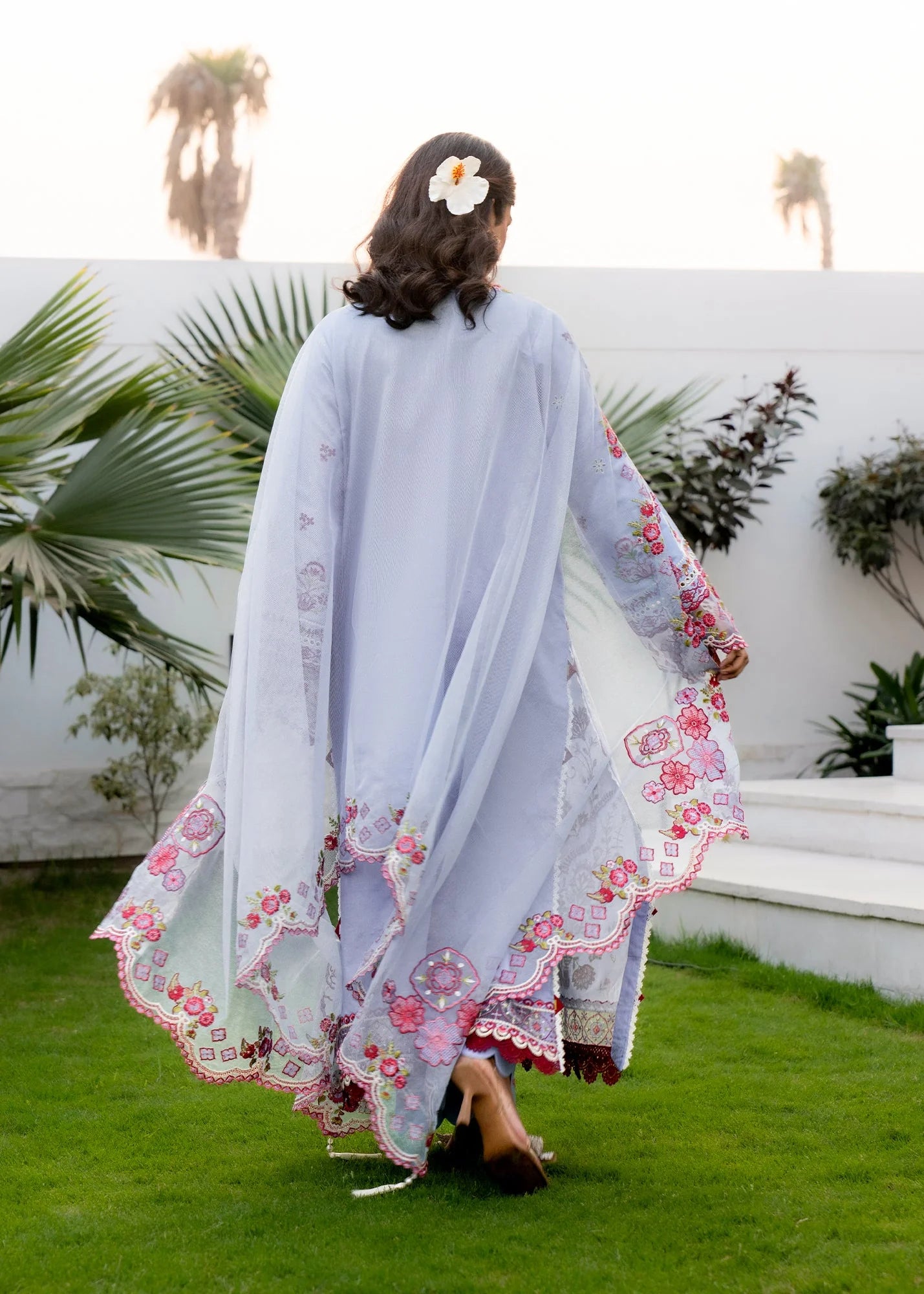 MISK 04 - Stitched Embroidered 3pc Chikankari Lawn Dress With Embroidered Cotton Net Dupatta.
