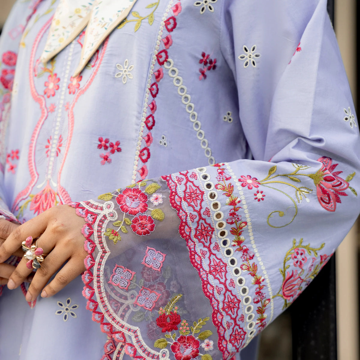 MISK 04 - Stitched Embroidered 3pc Chikankari Lawn Dress With Embroidered Cotton Net Dupatta.