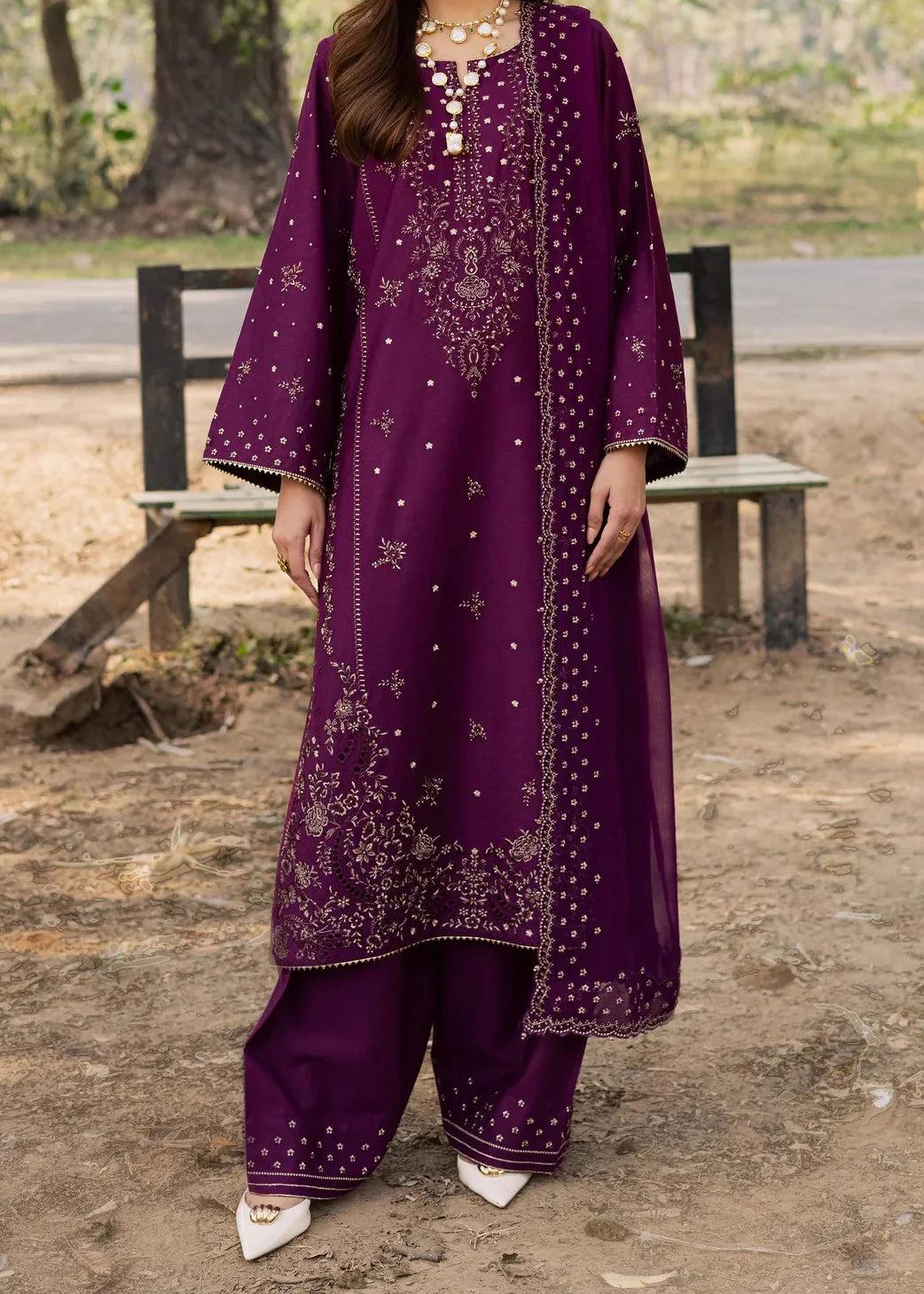 Grace Z-(S1508) - Stitched Embroidered 3pc Lawn Dress With Embroidered Chiffon Dupatta.