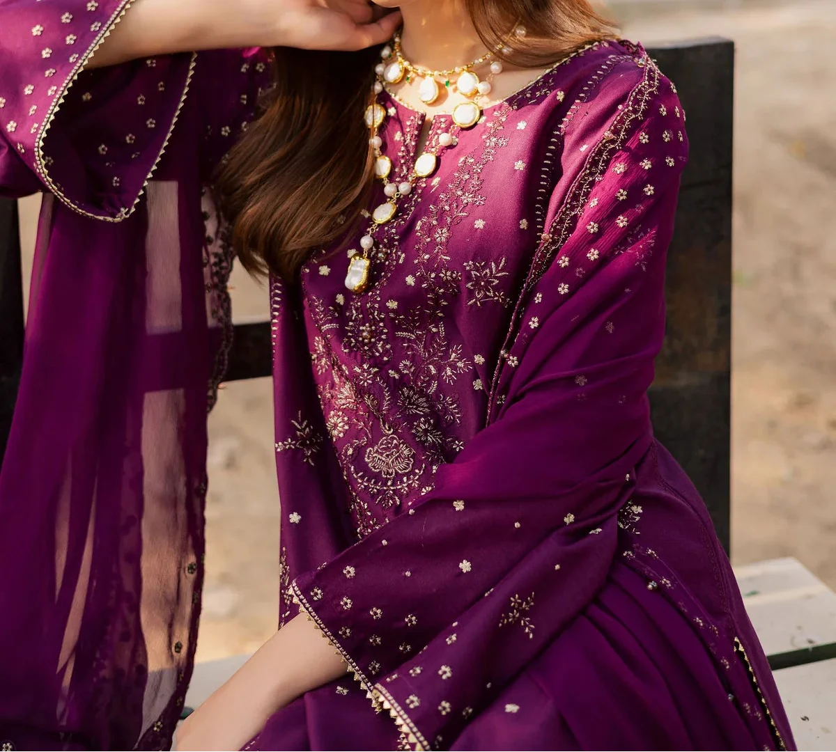Grace Z-(S1508) - Stitched Embroidered 3pc Lawn Dress With Embroidered Chiffon Dupatta.