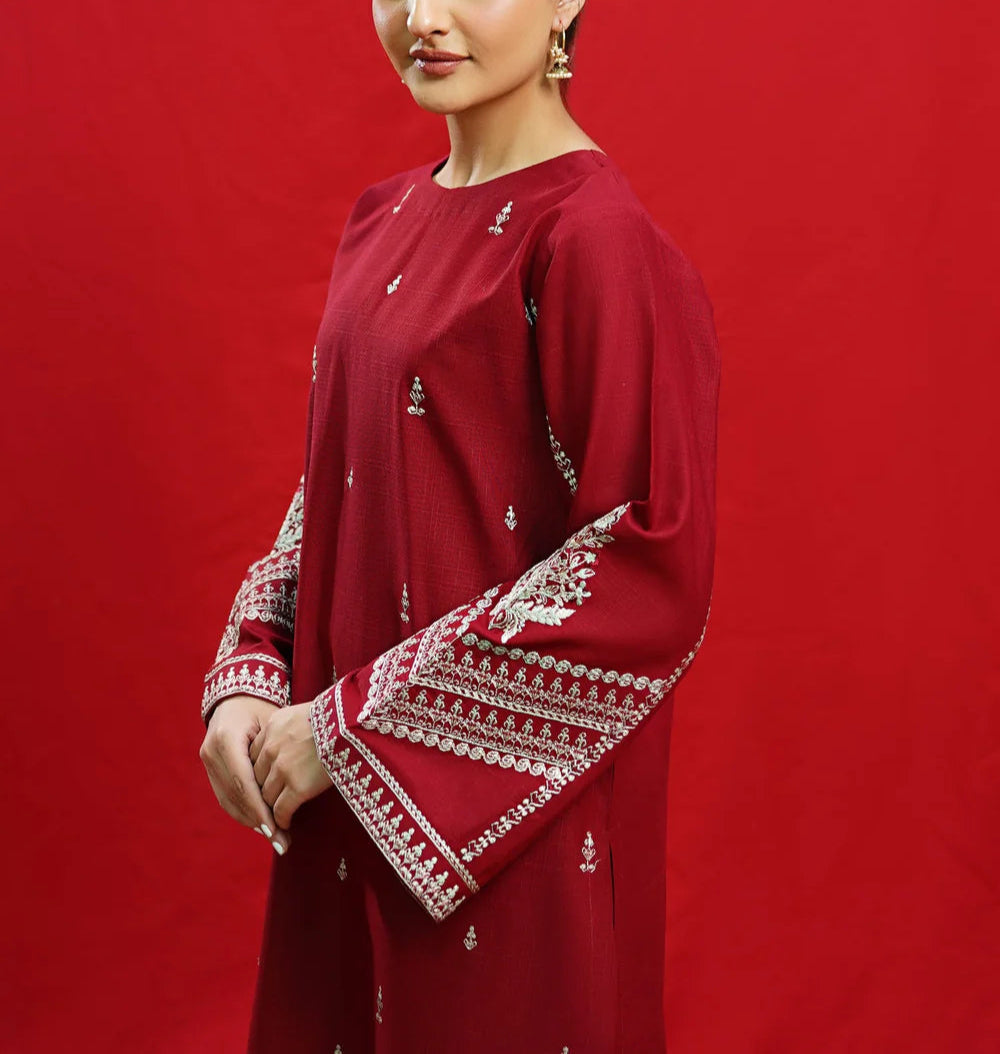 Grace W597-Embroidered 3pc khaddar dress With Printed shawl.