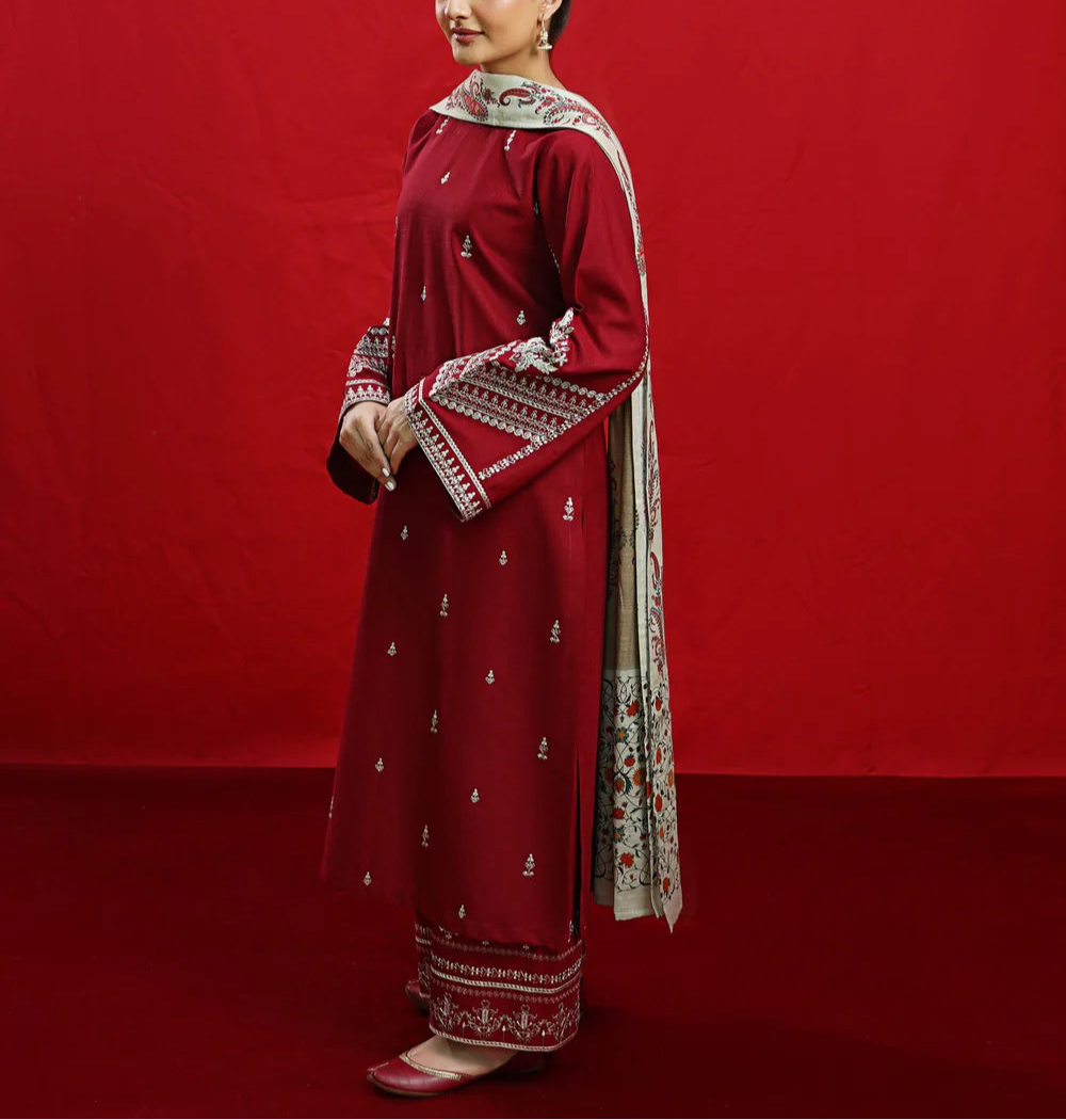 Grace W597-Embroidered 3pc khaddar dress With Printed shawl.