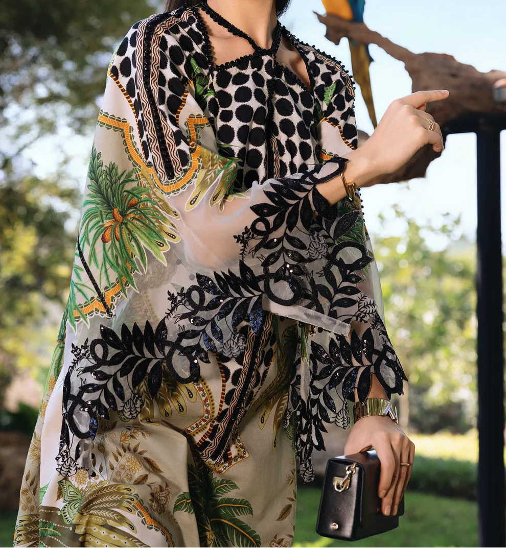 Grace S1364 - Printed & Embroidered 3pc Lawn Dress With Embroidered Sequence Chiffon Dupatta.