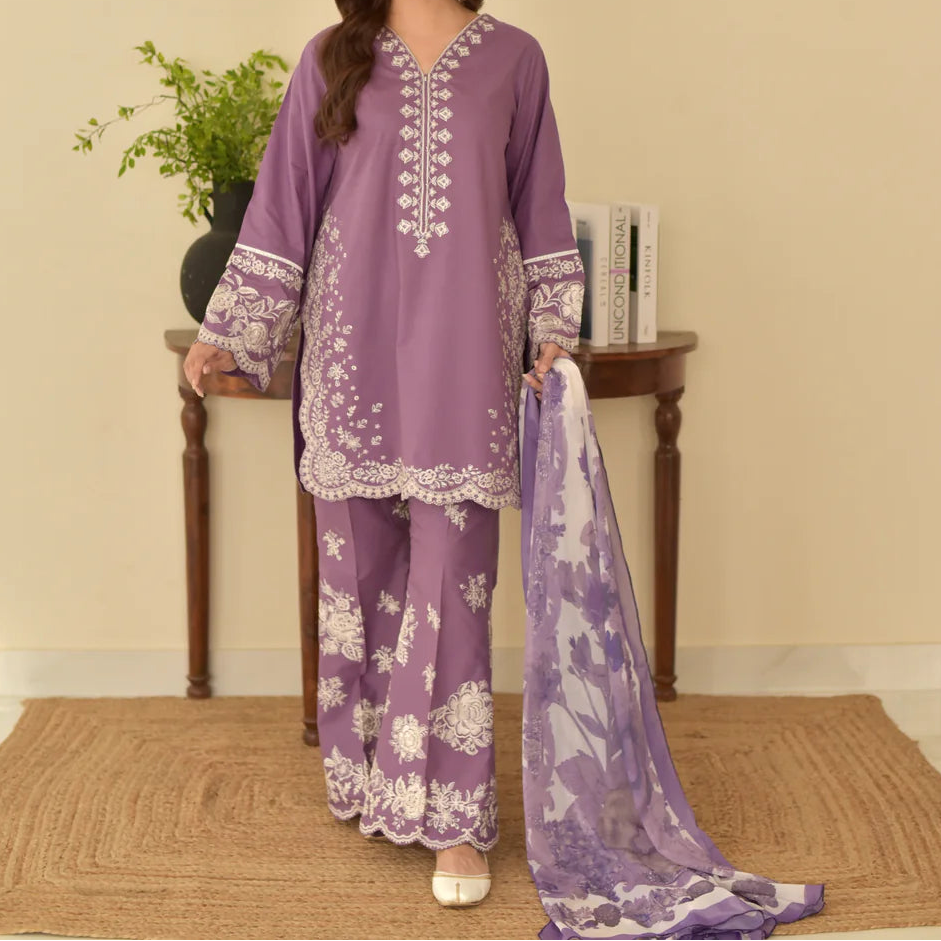 Grace S1396 - Embroidered 3pc Lawn Dress With Printed Chiffon Dupatta.