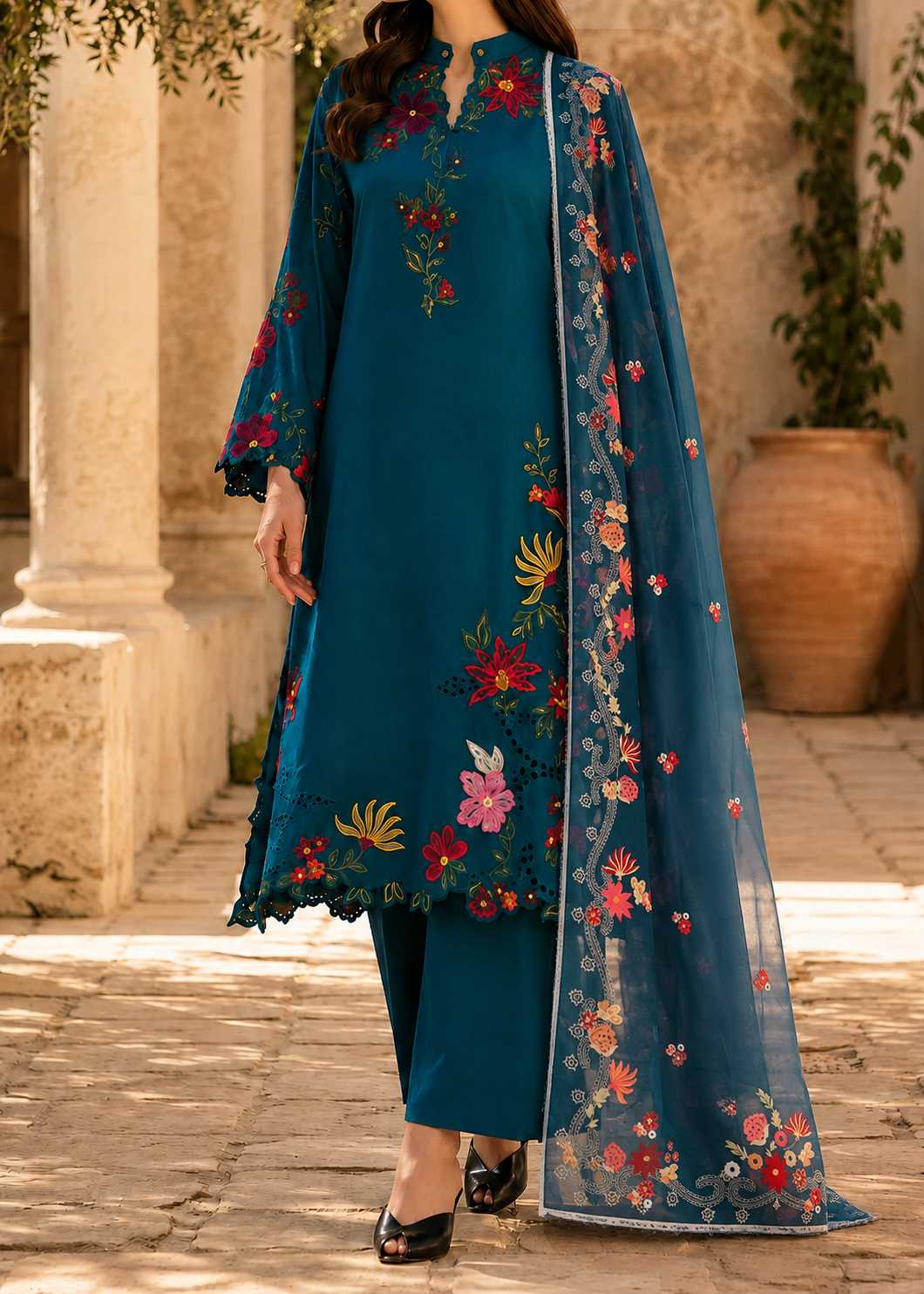 Grace S1499 - Embroidered 3pc CHIKANKARI Lawn Dress With Printed Lawn Dupatta.