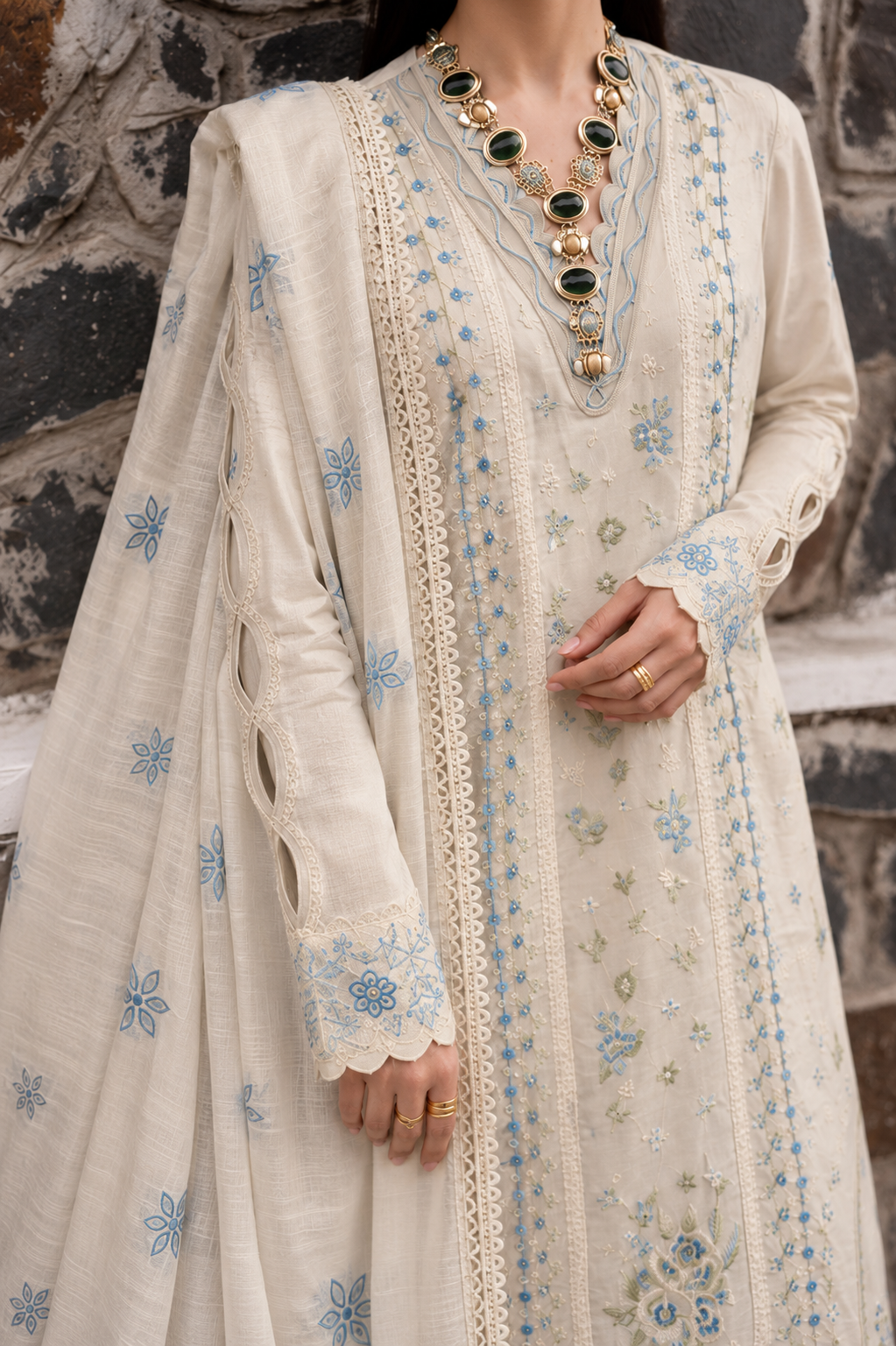 Grace S1507-Embroidered 3pc Lawn Dress With Printed Lawn Dupatta.