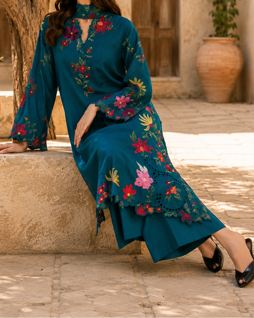 Grace S1499 - Embroidered 3pc CHIKANKARI Lawn Dress With Printed Lawn Dupatta.