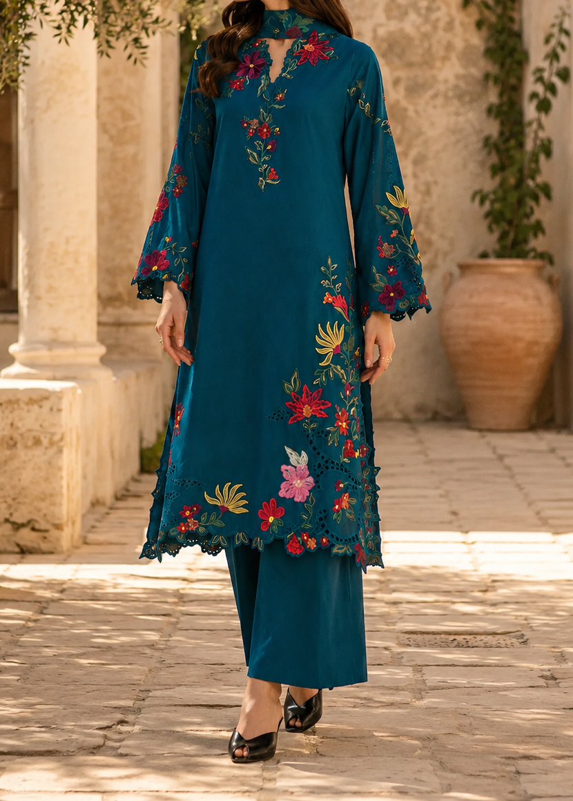 Grace S1499 - Embroidered 3pc CHIKANKARI Lawn Dress With Printed Lawn Dupatta.