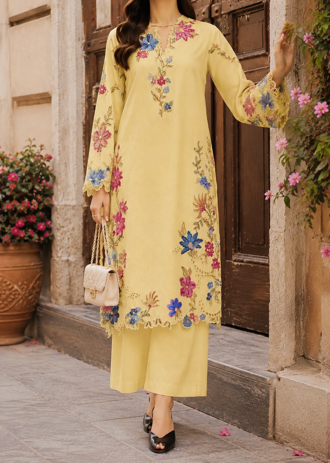 Grace S1500 - Embroidered 3pc CHIKANKARI Lawn Dress With Printed Lawn Dupatta.