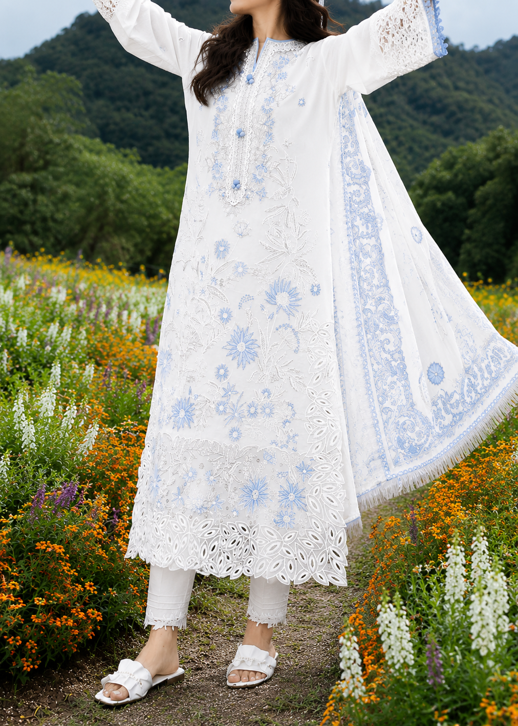 Grace S1462 - Embroidered 3pc Lawn Dress With Printed Lawn Dupatta.