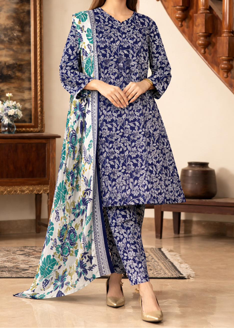 Grace S1349 - Printed &amp; Embroidered 3pc Lawn Dress With Embroidered  Sequence Chiffon Dupatta.