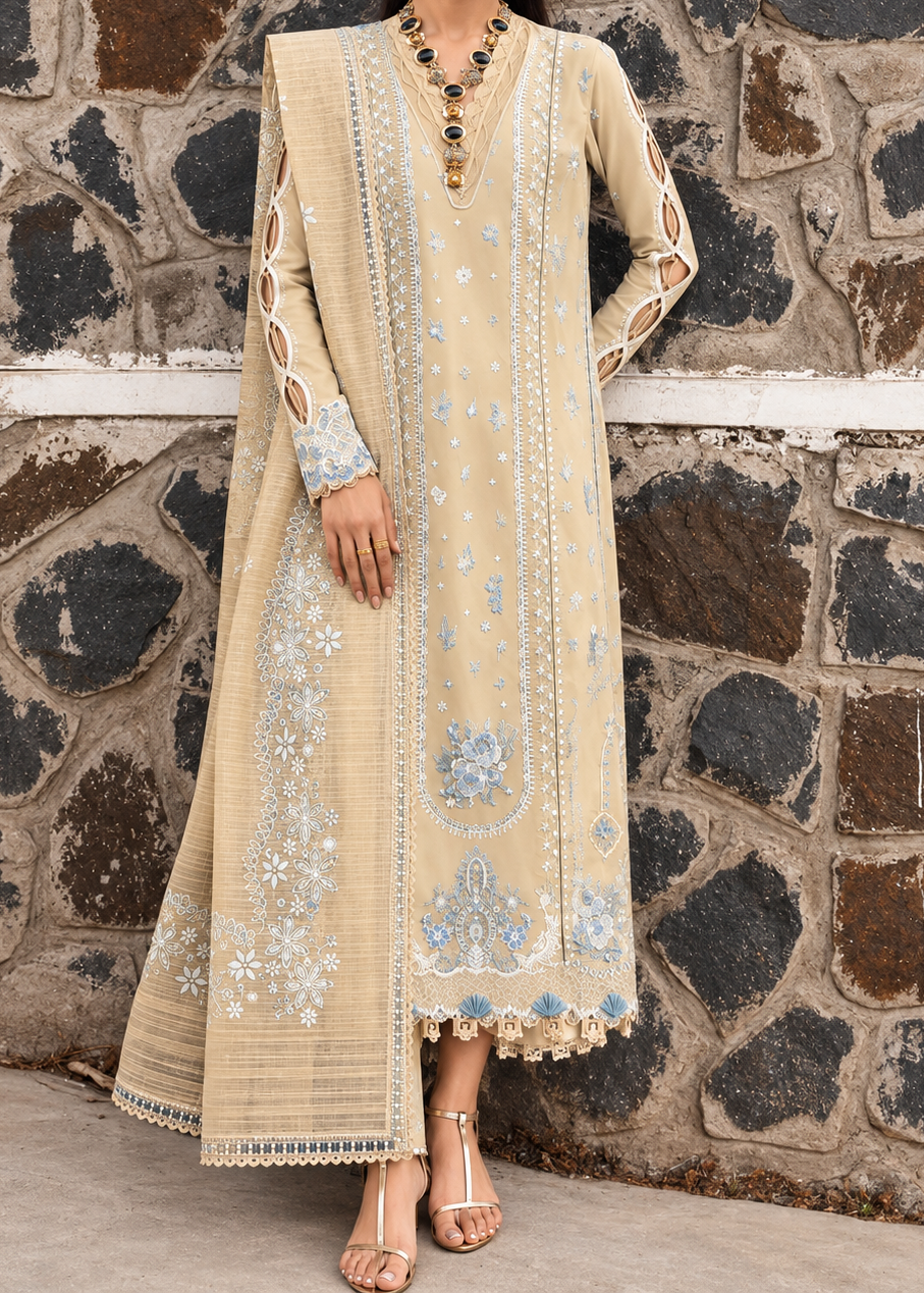 Grace W1053 - Embroidered 3pc Marina Dress With Printed Shawl.