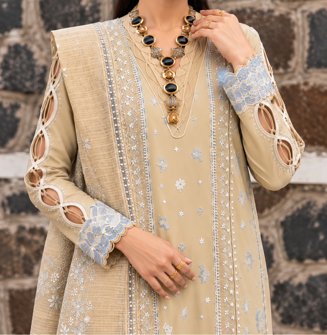 Grace W1053 - Embroidered 3pc Marina Dress With Printed Shawl.