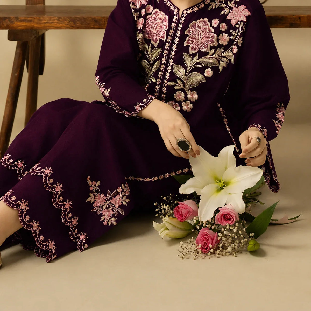 Grace Z-(W1034) - Stitched Embroidered 2pc Marina Dress.