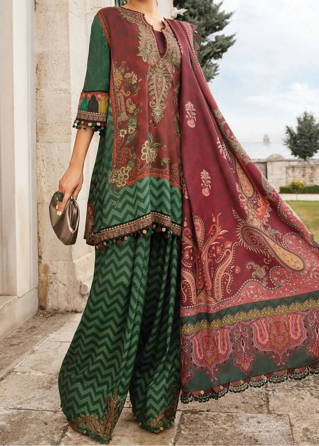 Grace W820 - Digital Printed 3pc Karandi Dress With Digital Printed Karandi Shawl.