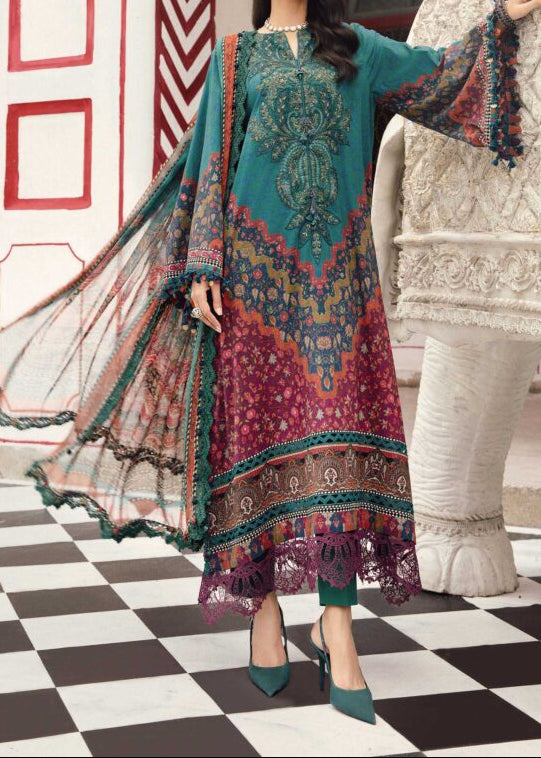 Grace S1366 - Printed & Embroidered 3pc Lawn Dress With Embroidered Chiffon Dupatta.