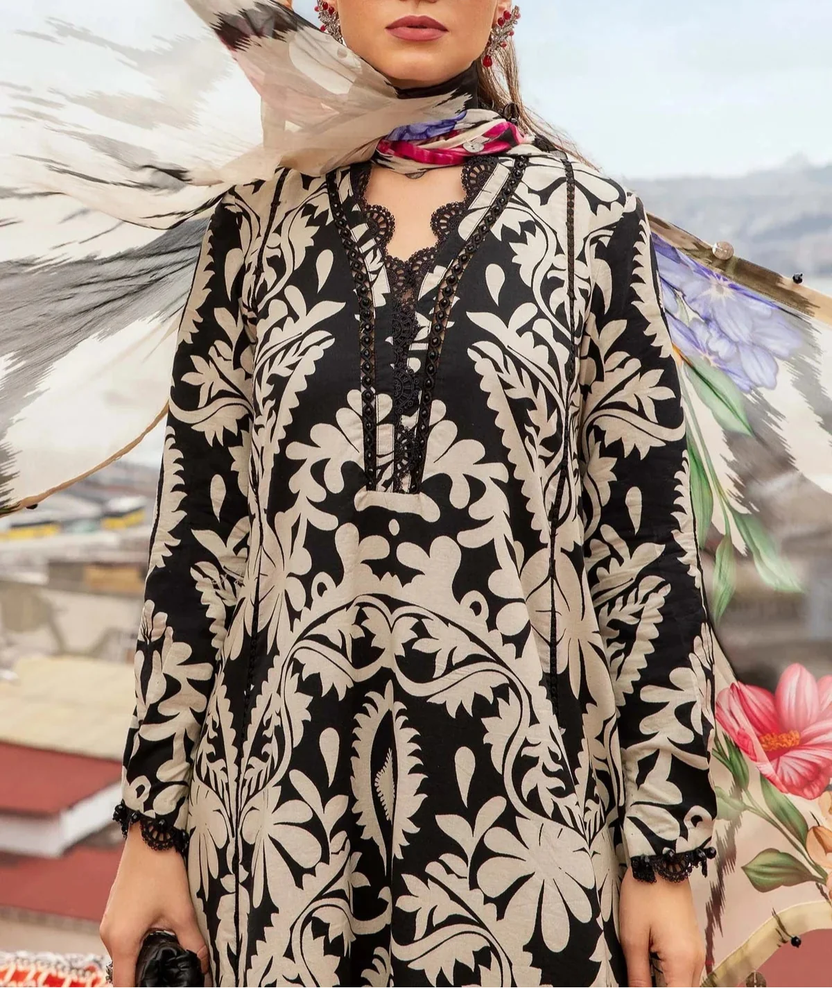 Grace Z65- Stitched Embroidered 3pc Lawn Dress with Digital Printed Lawn Dupatta.