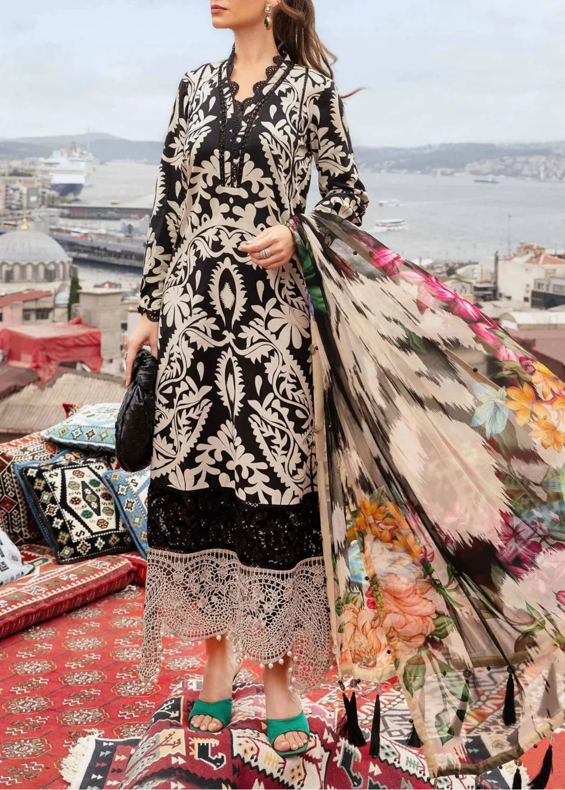 Grace Z65- Stitched Embroidered 3pc Lawn Dress with Digital Printed Lawn Dupatta.