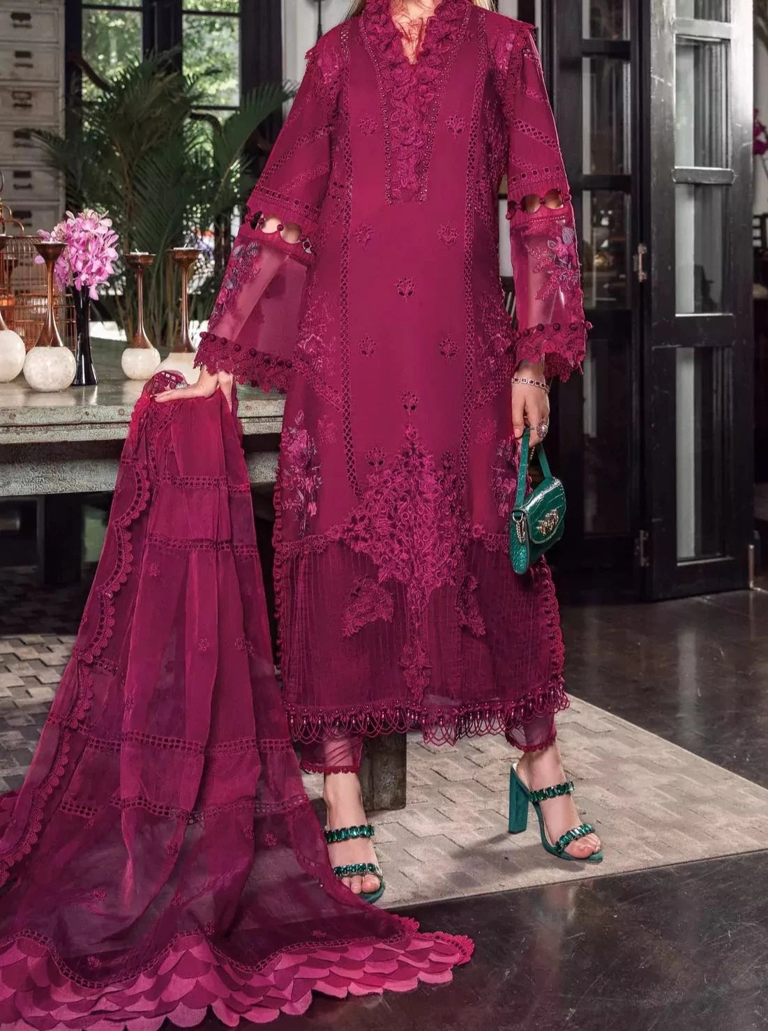 Grace S672-Shifli Embroidered 3pc lawn dress with Embroidered Organza dupatta.