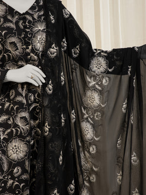Grace A6 Black-Embroided 3pc linen dress with embroidered chiffon dupatta.