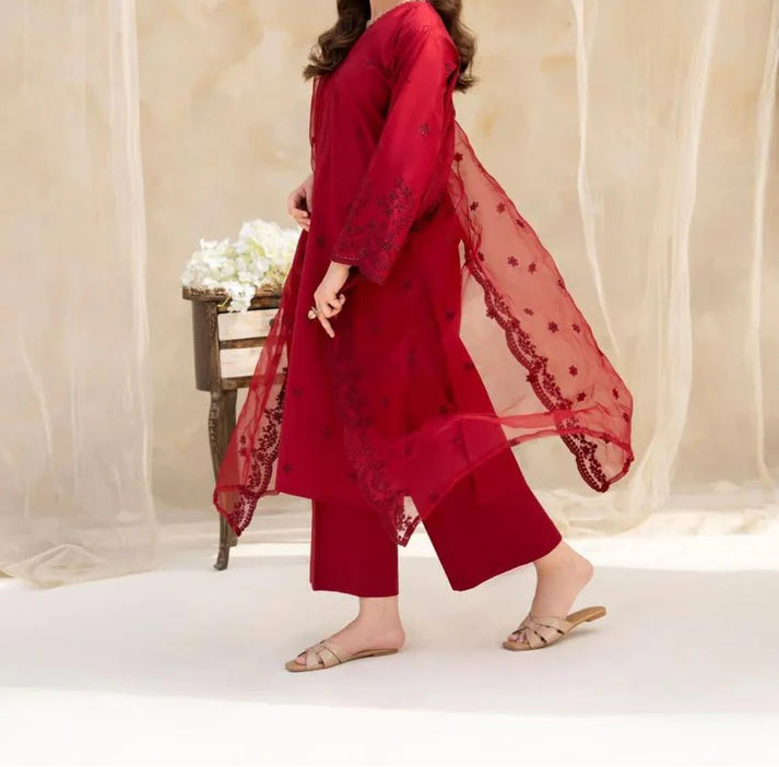 Grace S1225-Embroidered 3pc CHIKANKARI Lawn Dress With Embroidered Organza Dupatta.