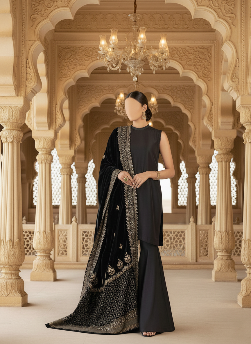 Sarinnah Premium D85-Embroided Fine quality Velvet shawl.