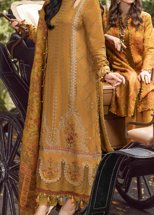 Grace W857-Embroidered 3pc Marina Dress With Printed Shawl.