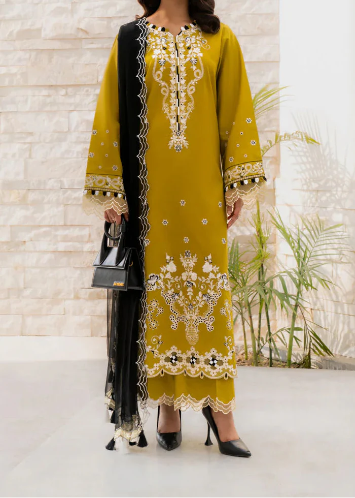 MISK 05 -Stitched Embroidered 3pc Lawn Dress With Embroidered Chiffon Dupatta.