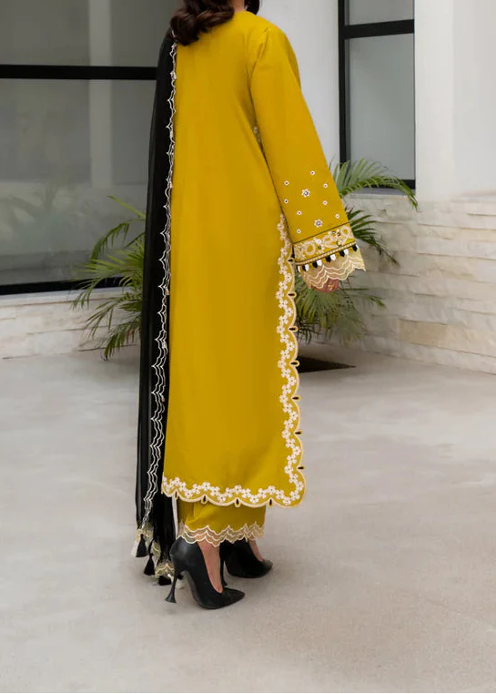 MISK 05 -Stitched Embroidered 3pc Lawn Dress With Embroidered Chiffon Dupatta.