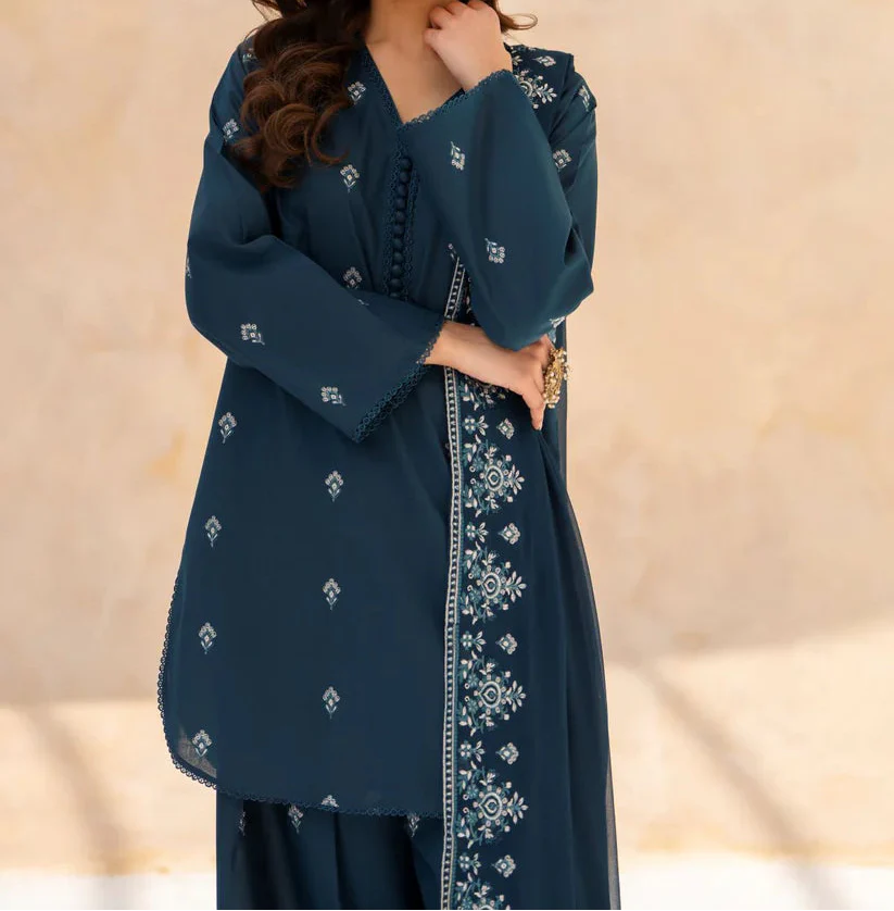 Grace Z-(S1434) - Stitched Embroidered 3pc Lawn Dress With Embroidered Chiffon Dupatta.