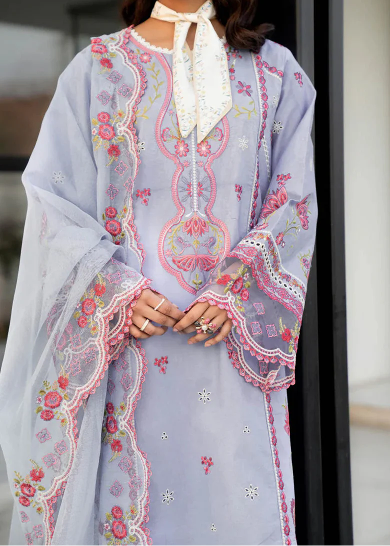 MISK 04 - Stitched Embroidered 3pc Chikankari Lawn Dress With Embroidered Cotton Net Dupatta.