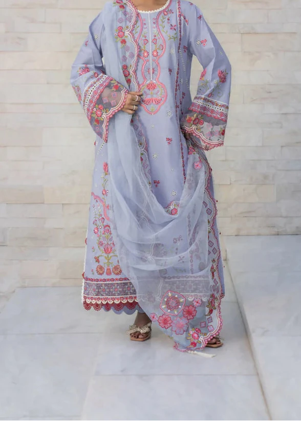 MISK 04 - Embroidered 3pc Chikankari Lawn Dress With Embroidered Cotton Net Dupatta.