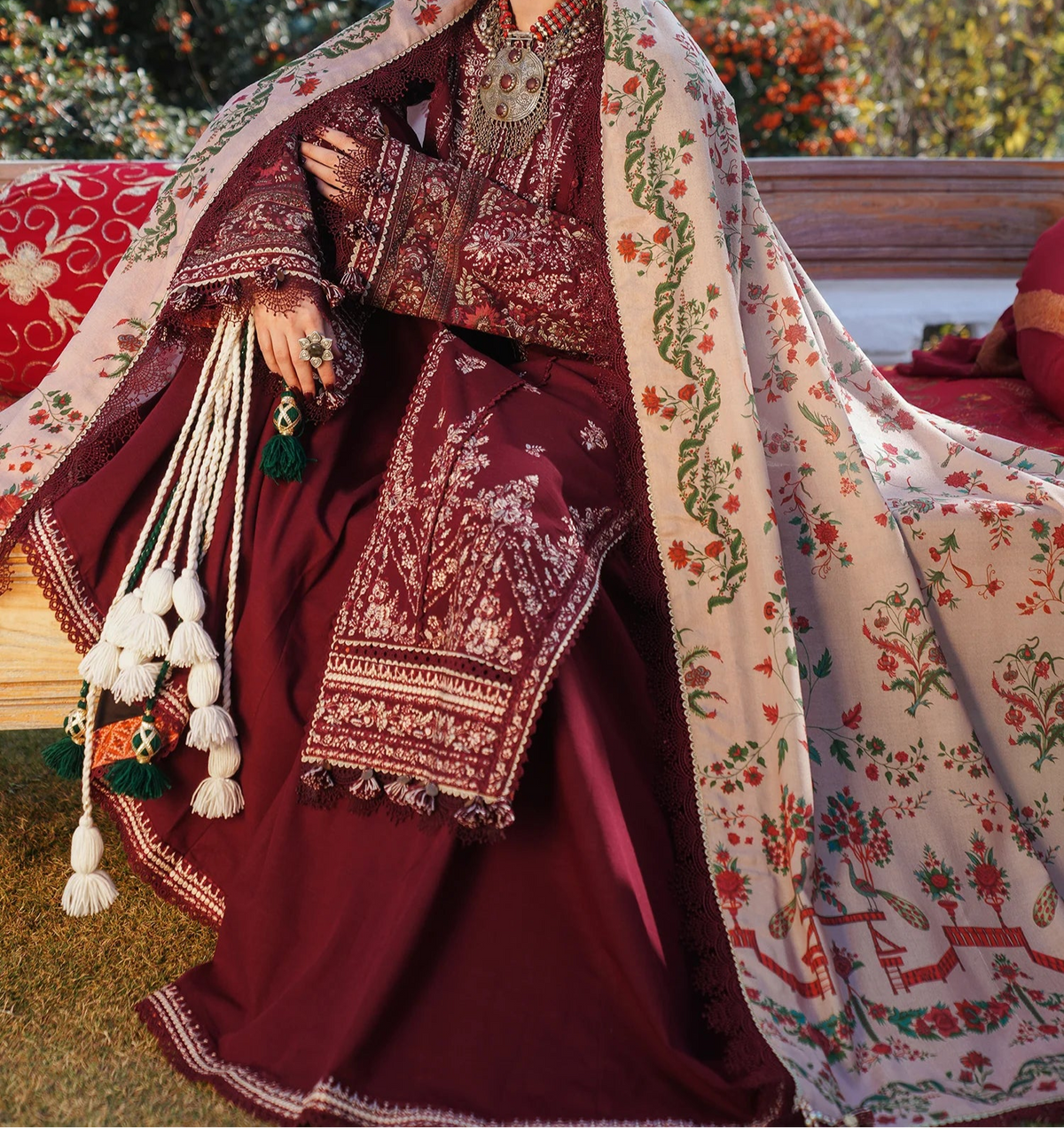 Grace W691-Embroidered 3pc Marina Dress With Printed Shawl