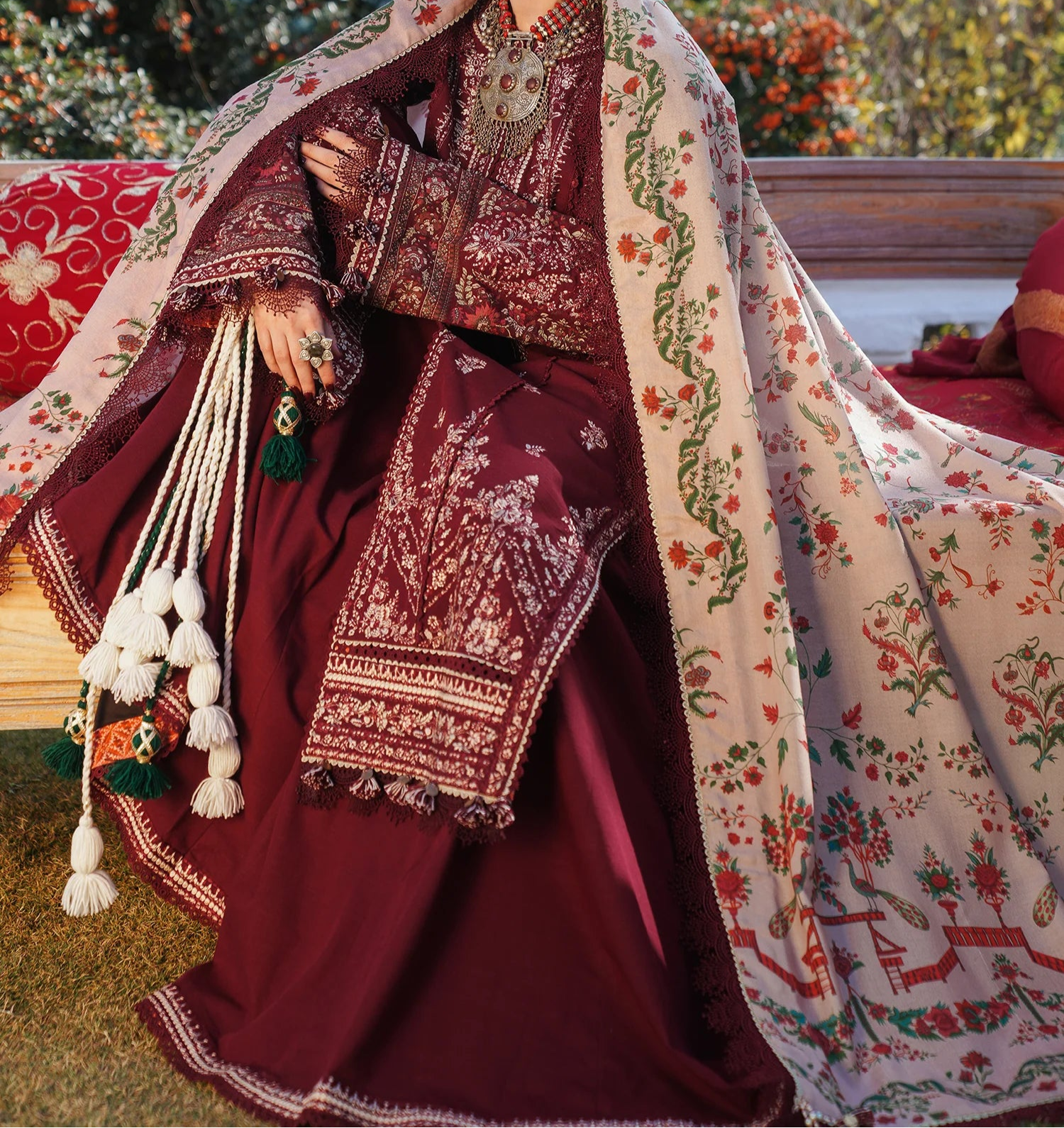 Grace W691-Embroidered 3pc Marina Dress With Printed Shawl