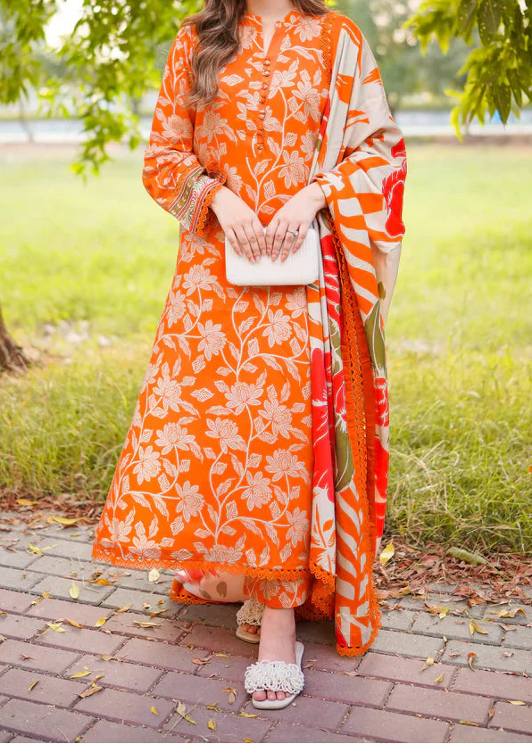 Grace W881 - Digital Printed 3pc Karandi Dress With Digital Printed Karandi Shawl.