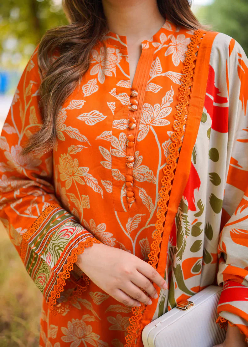 Grace W881 - Digital Printed 3pc Karandi Dress With Digital Printed Karandi Shawl.