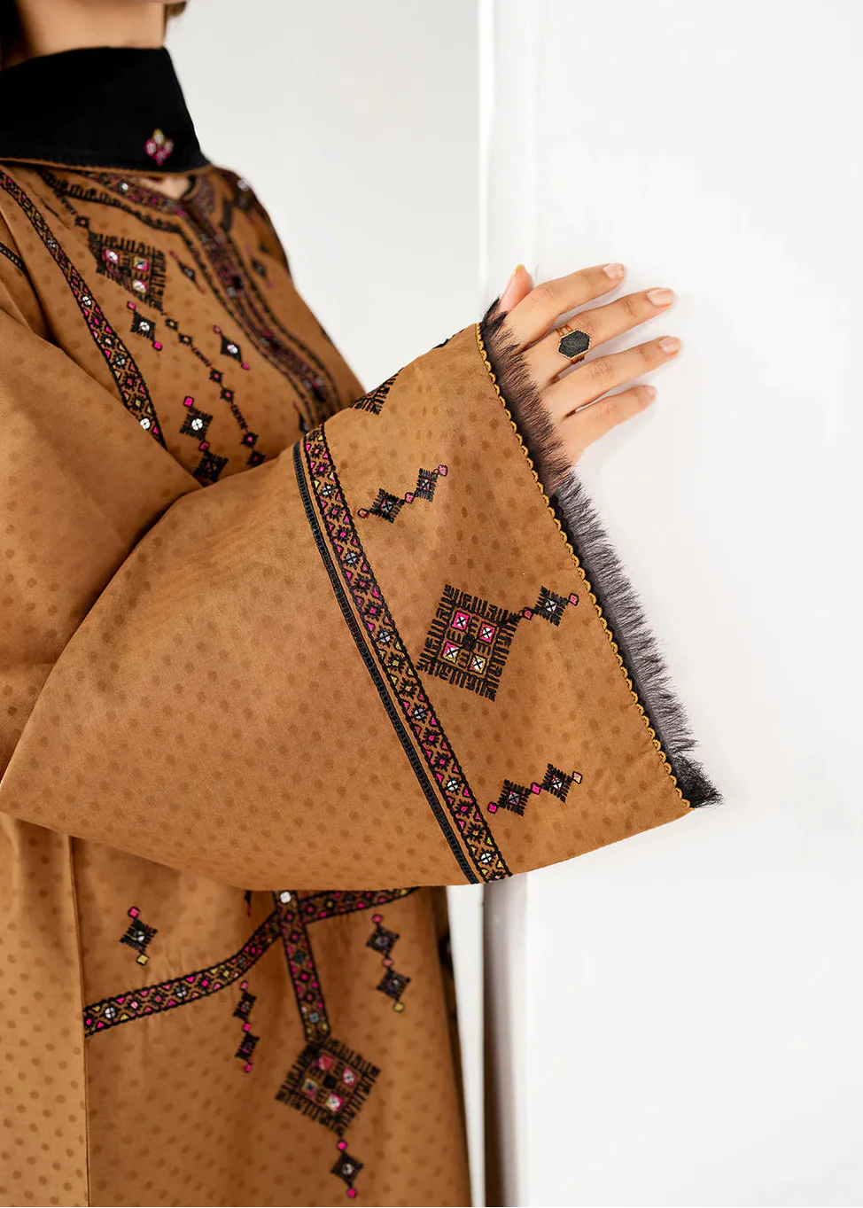 Grace Z-(W982) - Stitched Embroidered 3pc Marina Dress With Embroidered Chiffon Dupatta.