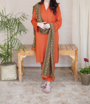Grace W372-Embroidered 3pc Marina dress with printed silk dupatta.