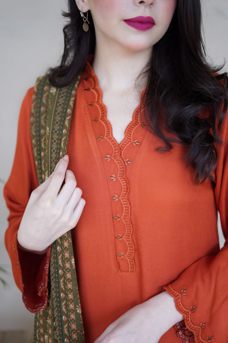Grace W372-Embroidered 3pc Marina dress with printed silk dupatta