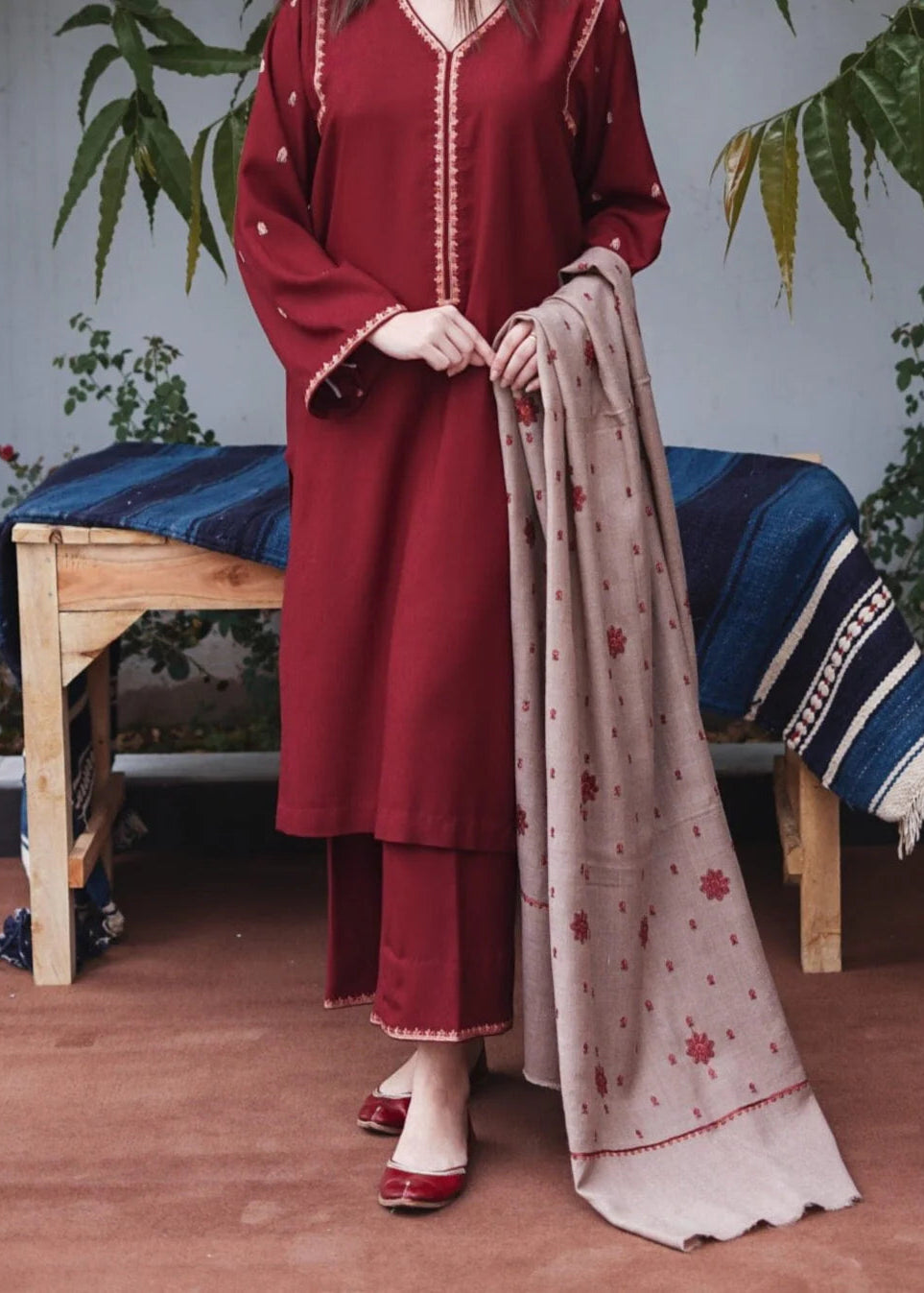 Grace Z-(W689) - Stitched Embroidered 3pc Marina Dress With Embroidered Marina Dupatta