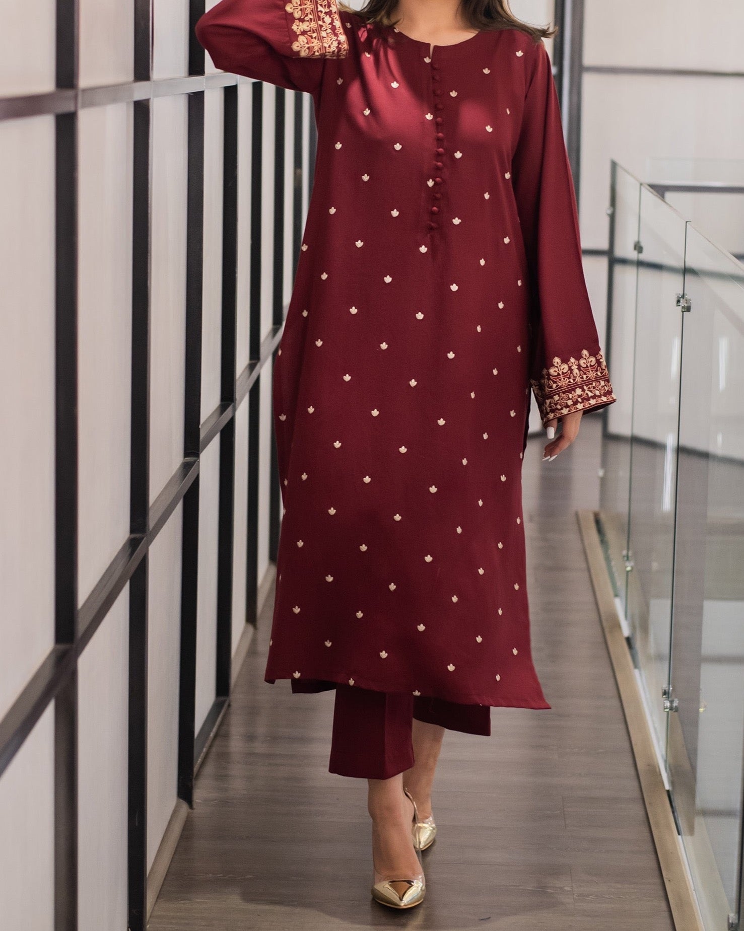 Grace W484-Embroidered 2pc karandi dress.