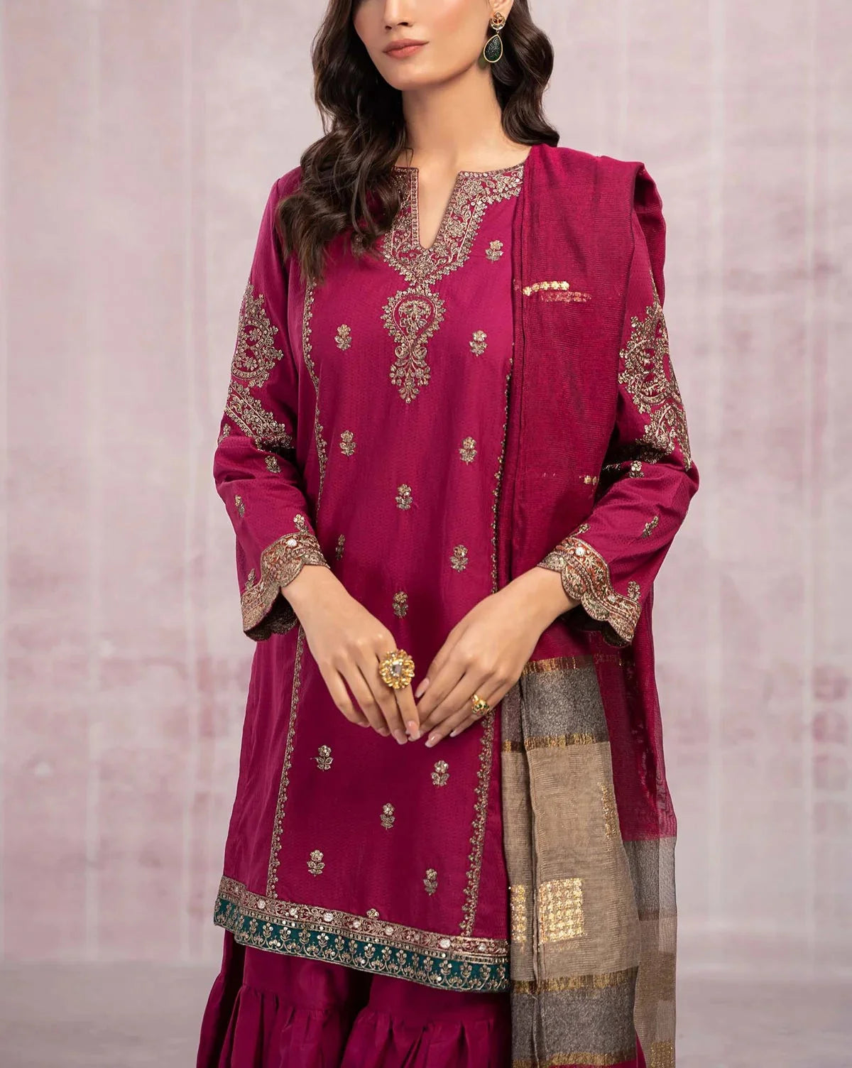 Grace Z69- Stitched Embroidered 3PC Dress Lawn with Printed Munar Dupatta.
