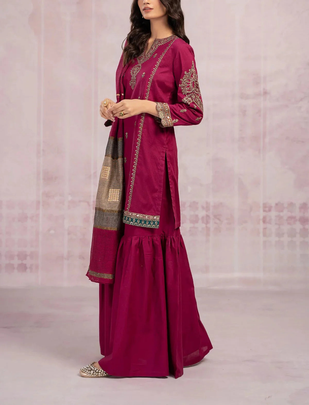 Grace Z69- Stitched Embroidered 3PC Dress Lawn with Printed Munar Dupatta.