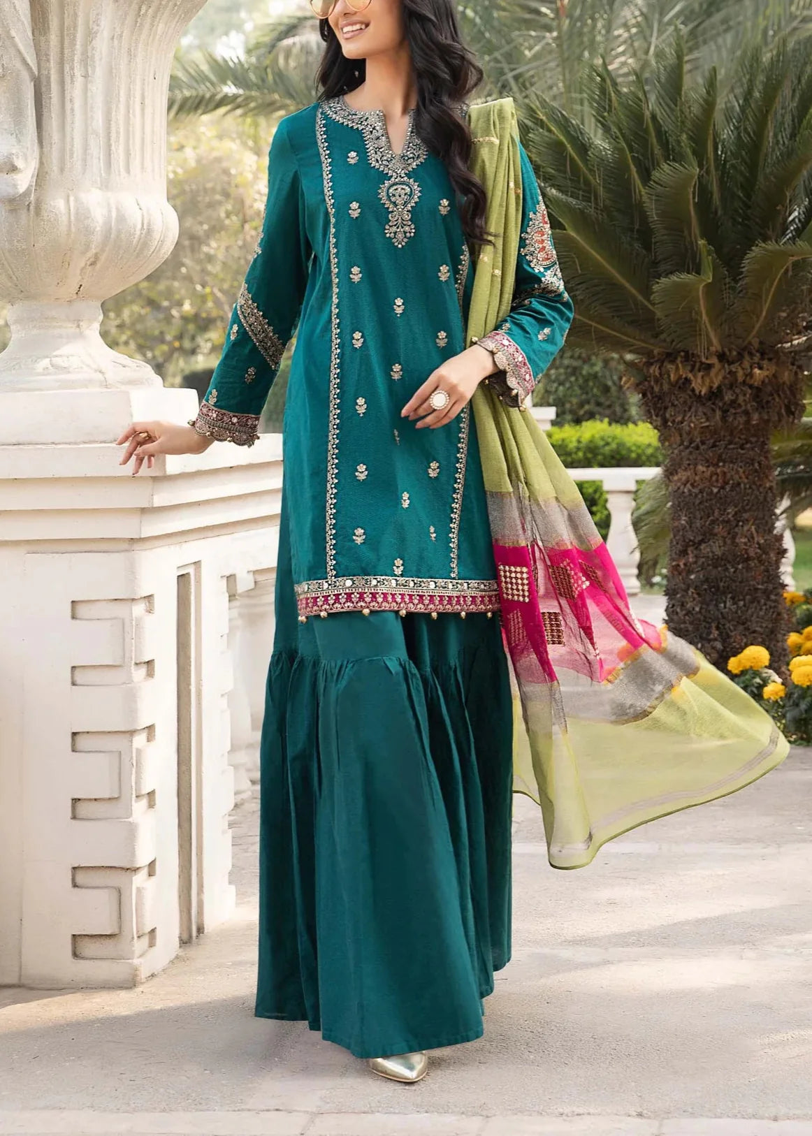 Grace Z68- Stitched Embroidered 3PC Dress Lawn with Printed Munar Dupatta.