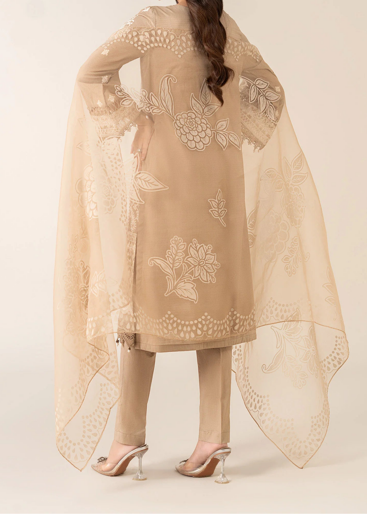 Grace W854-Embroidered 3pc Marina Dress With Printed Organza Dupatta.