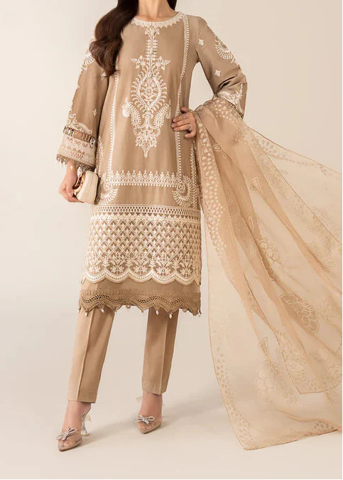 Grace Z-(W854) - Stitched Embroidered 3pc Marina Dress With Printed Organza Dupatta.