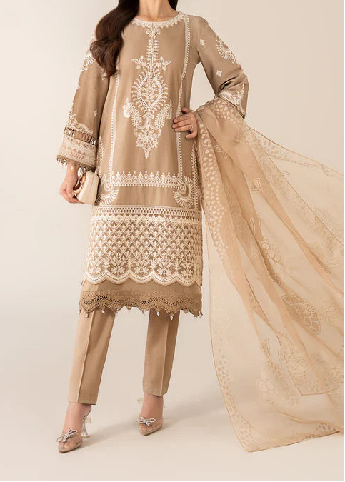 Grace W854-Embroidered 3pc Marina Dress With Printed Organza Dupatta.