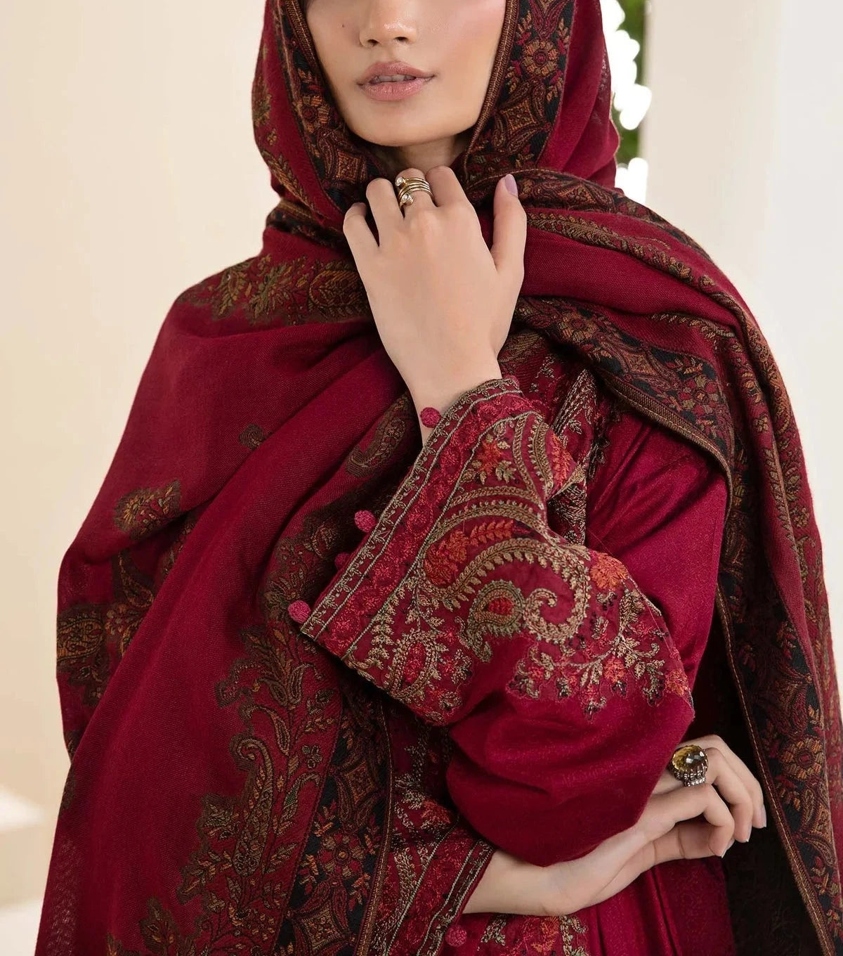 Grace W558-Embroidered 3pc marina dress with Printed shawl.