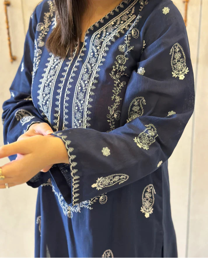 Grace W680- Embroidered 2pc Linen dress